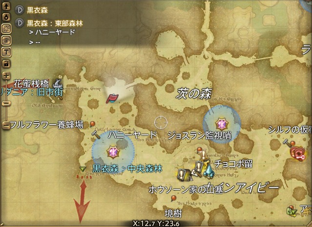 周辺マップ:復興用のユー原木